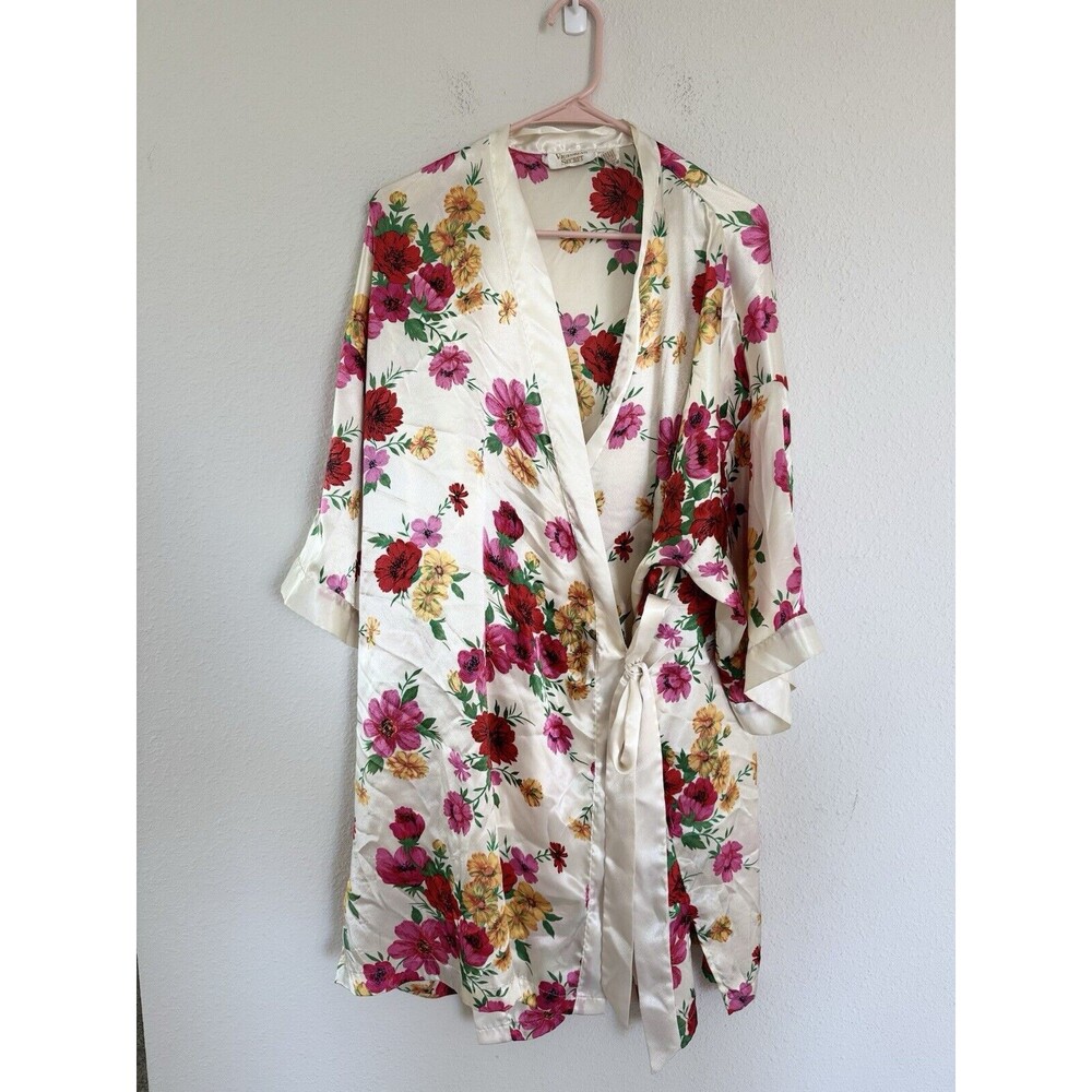 Victoria’s Secret Vintage Gold Label Tropical Floral Kimono Robe One Size Satin